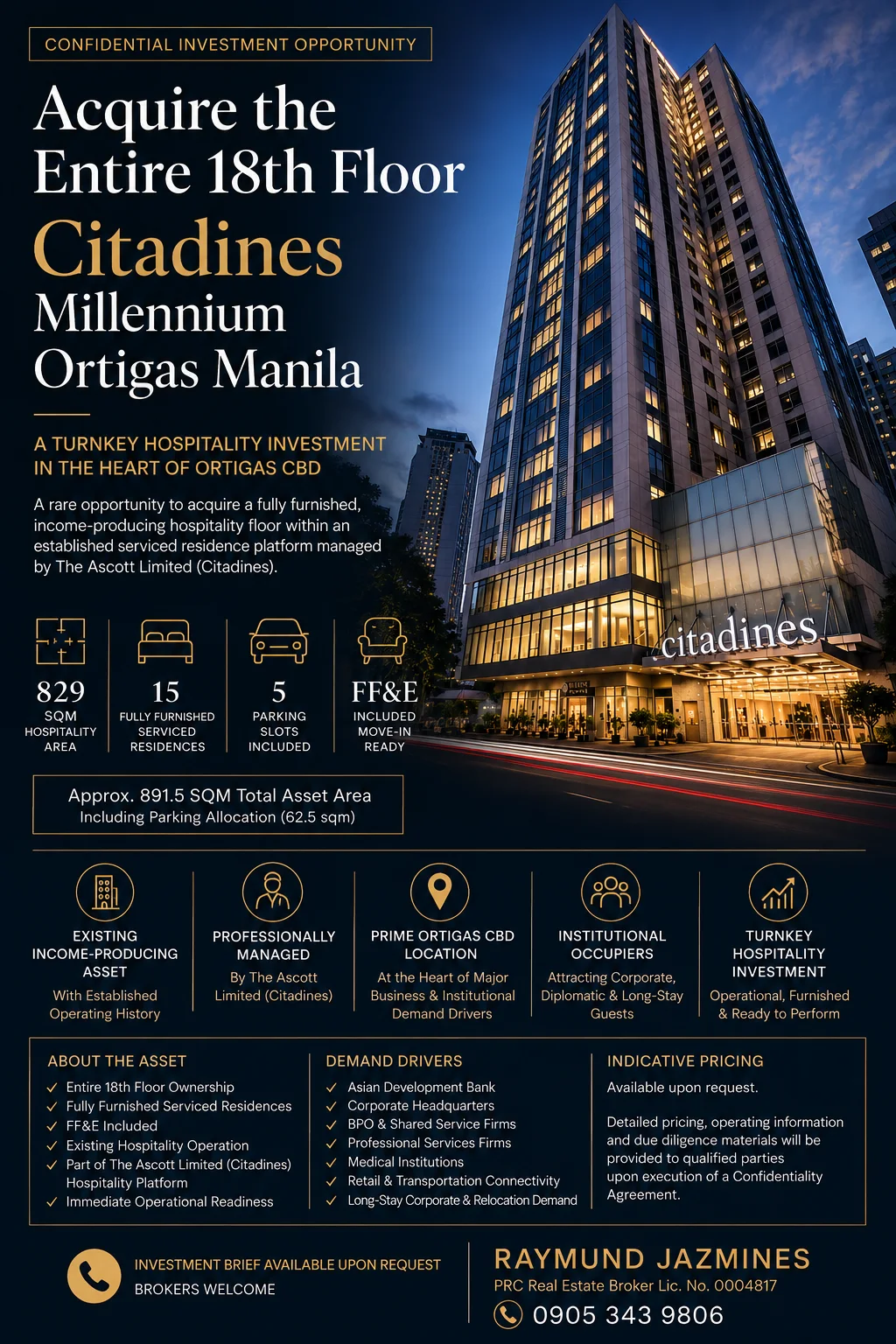 Public reference photo 1 of hotel / resort income-pr for sale in Ortigas Central Business District, Philippines. (AGV-RE-000251)