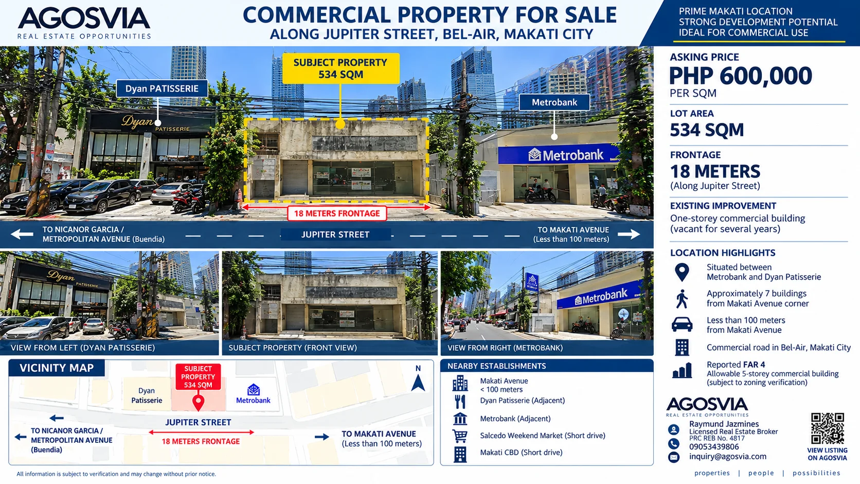 534 sqm Commercial Lot for Sale, Jupiter St Makati | AGV-RE-000245
